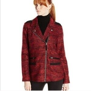 Lucky Brand Red Tweed Motorcycle Blazer Jacket Size Small Office Careerwear